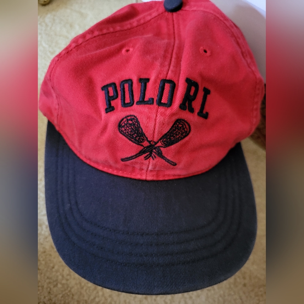 NWT Vintage Ralph Lauren Polo RL Lacrosse Red/Navy Cap OS
